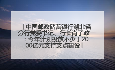 中国邮政储蓄银行湖北省分行党委书记、行长肖子政：今年计划投放不少于2000亿元支持支点建设