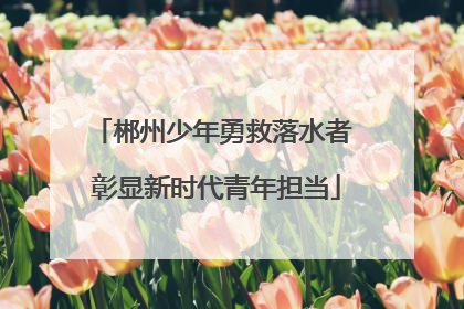 郴州少年勇救落水者 彰显新时代青年担当